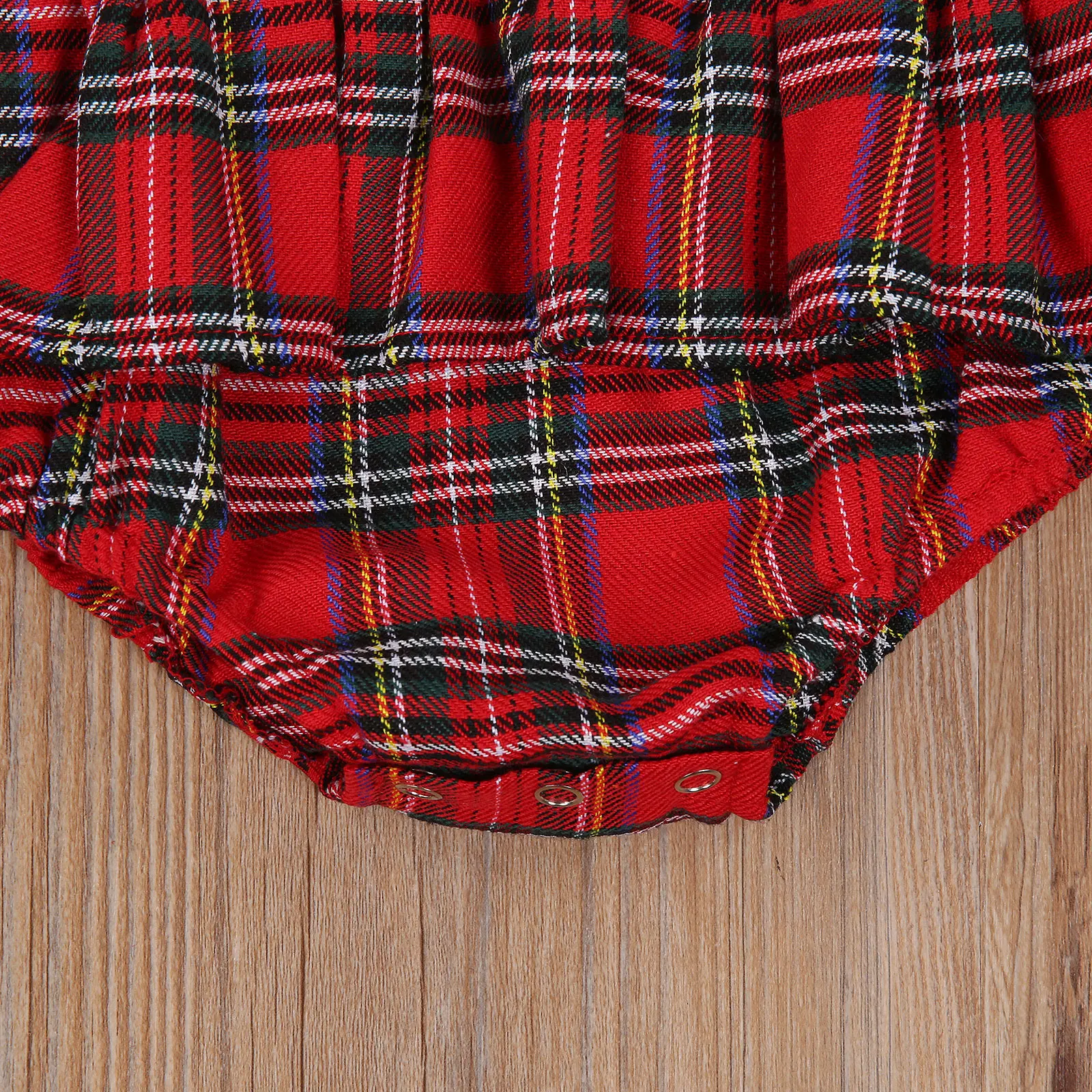 

0-24M Xmas Infant Baby Romper with Headdress Plaid Square Neck Sleeveless Jumpsuit and Bowknot Headband for Kids Red Christmas