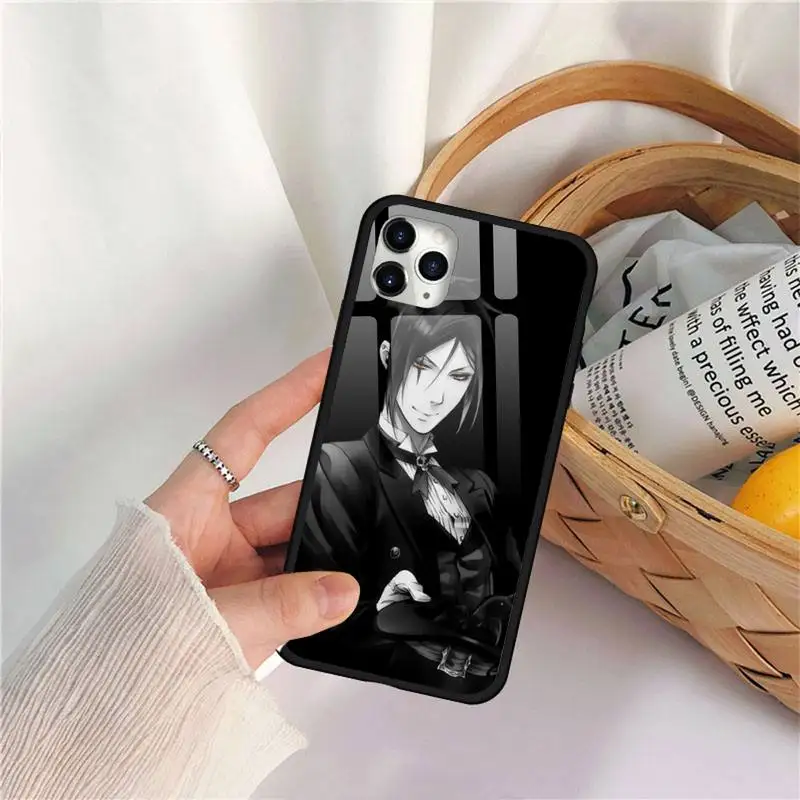 

Hot Black Butler Anime Phone Case Tempered glass For iphone 11 12 PRO MAX X XS XR 5C 6 6S 7 8 plus