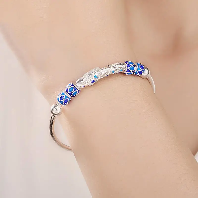 

Браслет из серебра S925 пробы, оригинальный ремесленный ретро-браслет ручной работы из перегородчатой эмали с регулируемым браслетом из чист...