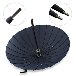 Зонт с деревянной ручкой для мужчин и женщин, ветрозащитный зонт из стекловолокна, деловой длинный с несколькими косточками, 24 к