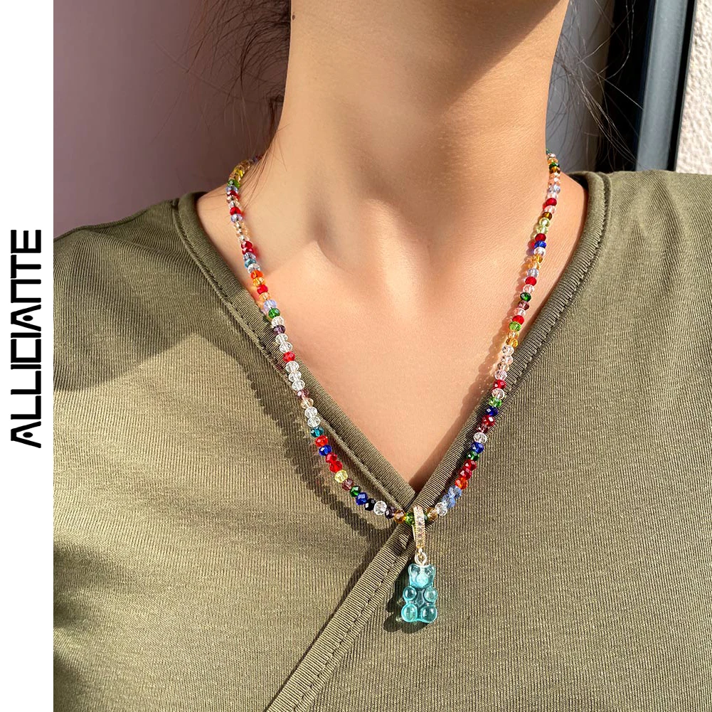 

Multicolor Gummy Bear Zircon Pendant Rainbow Crystal Beaded Necklace For Women Y2K Resin Bear Necklaces Bohemia Vacation Jewelry