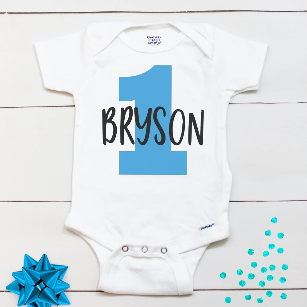 Персонализированные Комбинезоны на 1 й день рождения наряд для мальчика первый