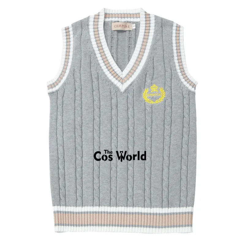 Spring Autumn Girl's Crown Sleeveless Stripes Knit Vests Pullovers V Neck Sweaters For JK School Uniform Student Clothes |