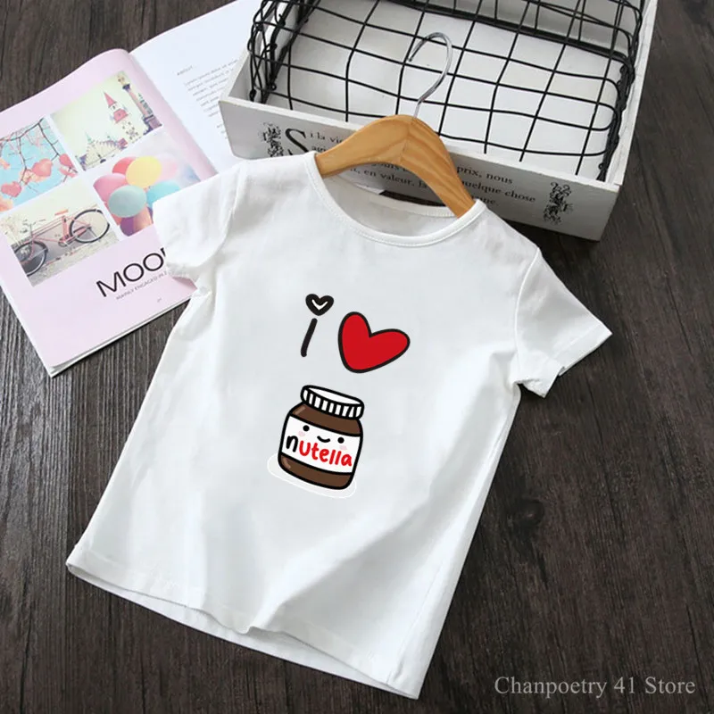 Симпатичные I Love Nutella/Детская футболка с принтом Футболка коротким рукавом