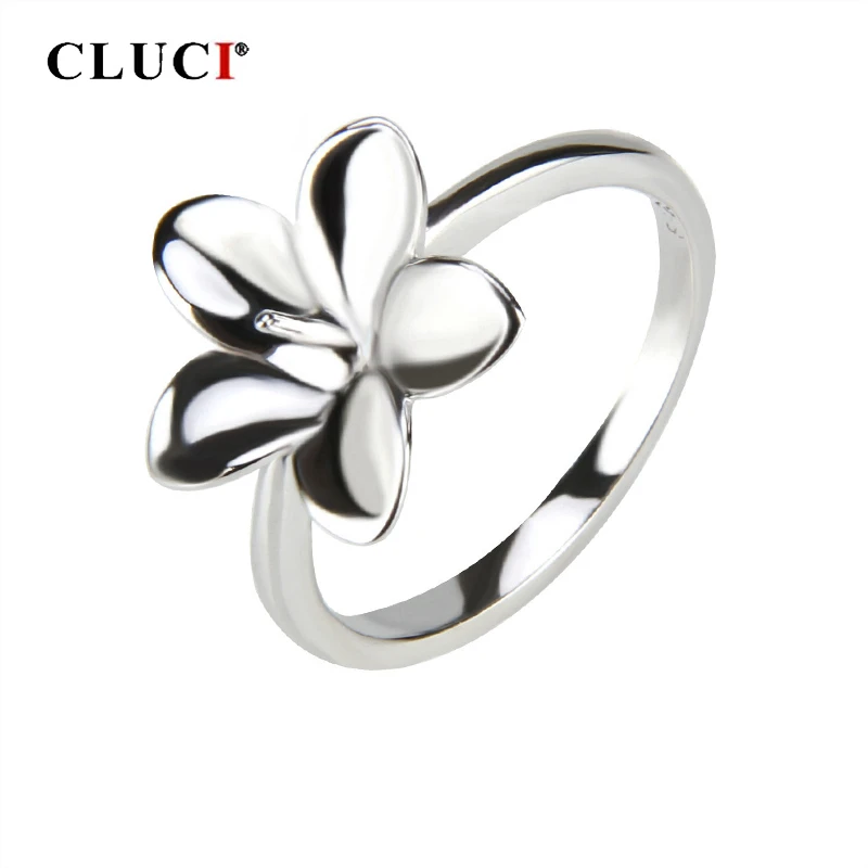 CLUCI 925 Sterling Silver Flower Ring Jewelry for Women Silver 925 Pearl Ring Mounting Classic Flower Rings Jewelry SR1036SB