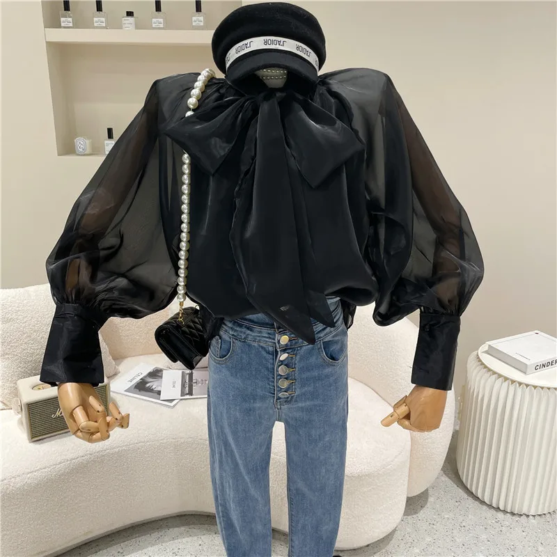 

Women's Spring Summer 2021 Fashion Design long sleeve bowknot shirt