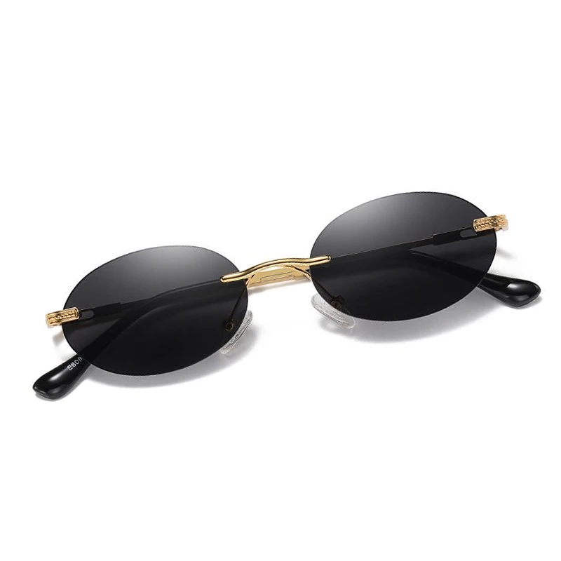 

New unisex frameless oval punk sunglasses trendy colorful fashion small frame sunglasses women driving street shooting glasses