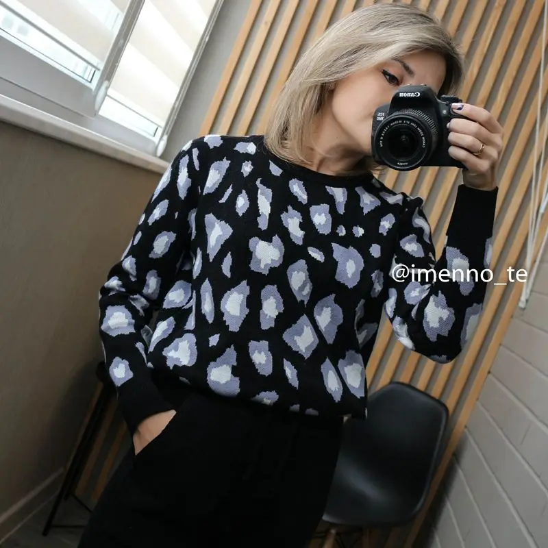 

Leopard Knitted Women Sweater Costume Autumn Winter Pullovers 2 Peice Set Tracksuits Two Piece Set Korean Sports suits