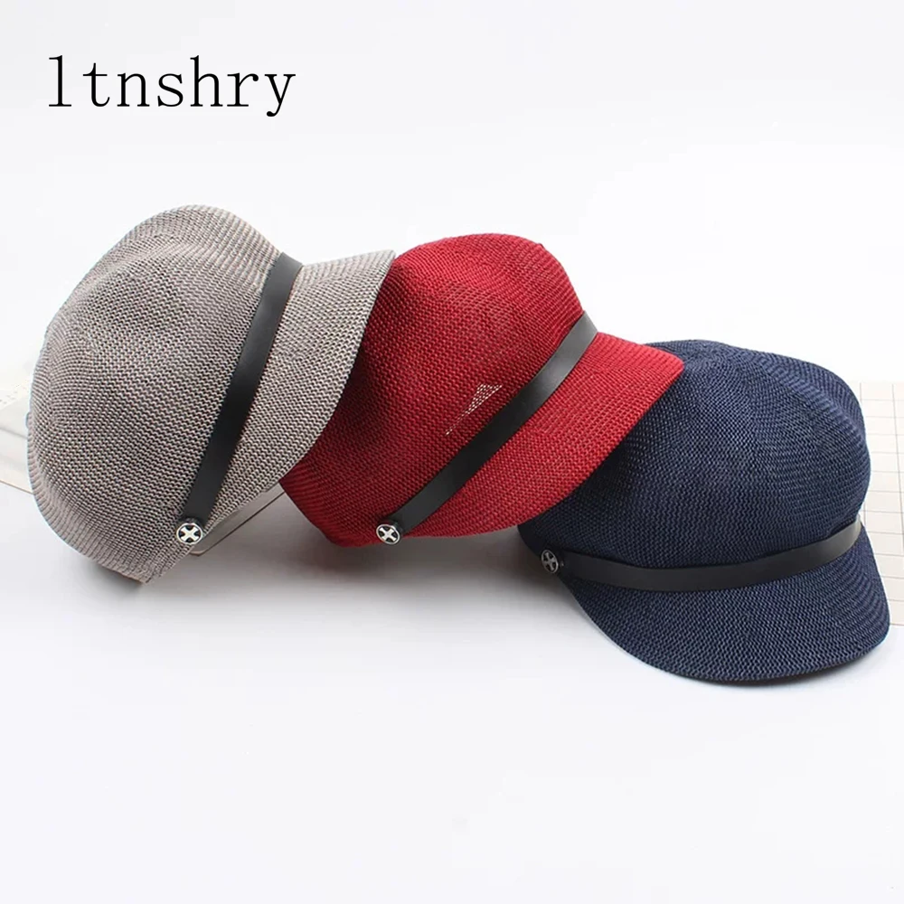 Женский льняной берет Летний дышащий в британском стиле розовый черный|Мужская