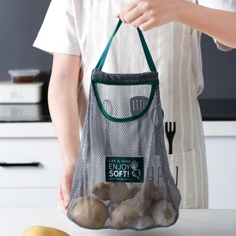 1pc Fruit Vegetables Shopping Storage Bags Reusable Hanging Mesh Bag Tote Net Shoulder Bag Garlic Onion Bags Eco Friendly Kitche