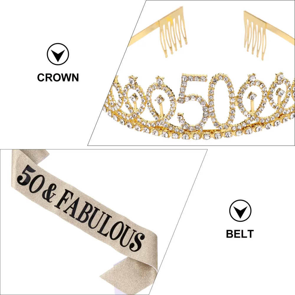 

1 Set of Birthday Crown Set Birthday Etiquette Belt Birthday Crown Sash