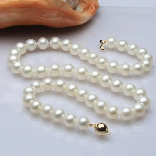 

A>ss144 2019 genuine AAA9-10mm white cultured pearl necklace 17"/585