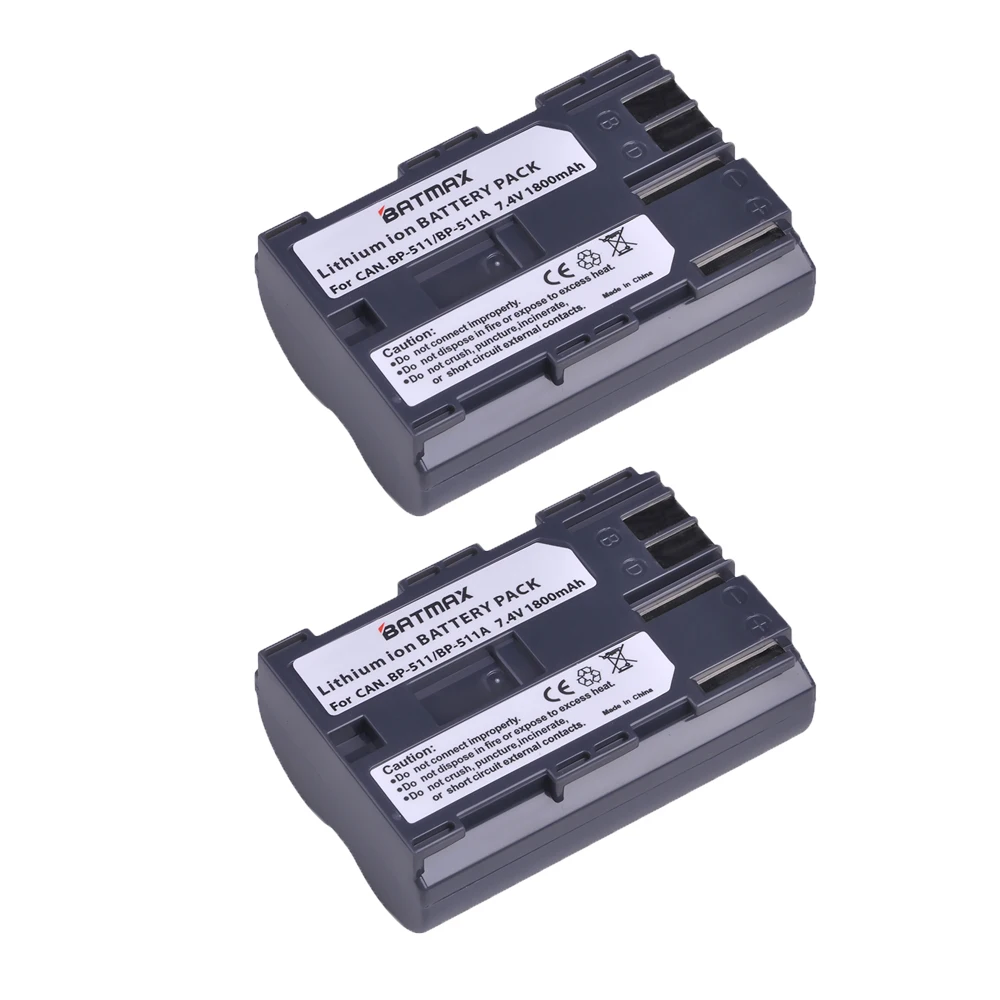 Аккумулятор для камеры Batmax 2 шт. 1800 мАч BP-511A BP 511A BP511A Canon EOS 300D 10D 20D 30D 40D 50D D30 D60 5D G6 OS |