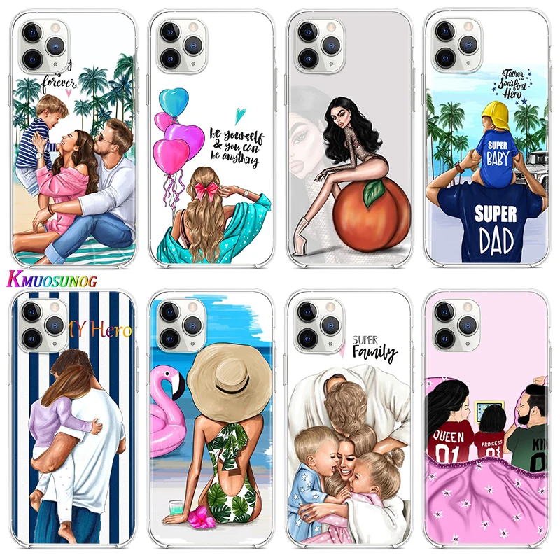 

Dad Mom Baby Girl For Apple iPhone 12 11 Pro Max mini XS Max XR X 8 7 6 6S Plus 5S SE 2020 Transparent Phone Case