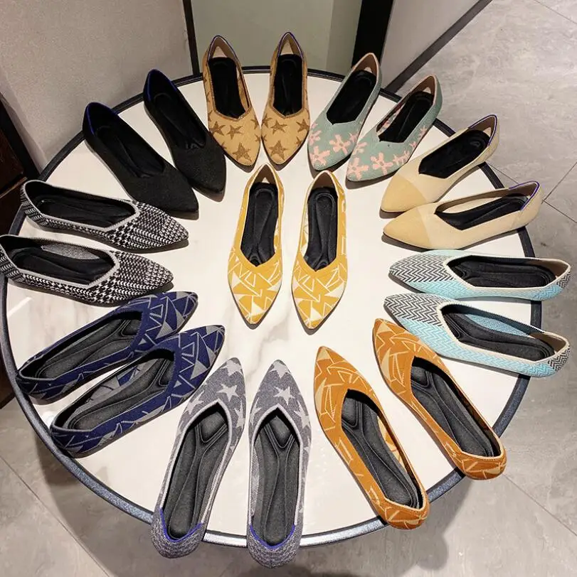 

2021 NEW Princess Style Spring Autumn Women Slip on Flat Loafers Ballet Breathable Knit Shoes Maternity Shoes Mujer Loafers 01