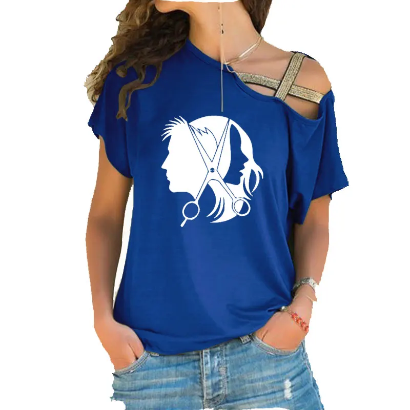 Салон красоты ножницы для волос прическа принт футболка летняя женская хлопок