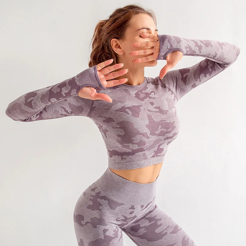 Горячая Распродажа камуфляжные цвета бесшовный Камуфляжный комплект для йоги