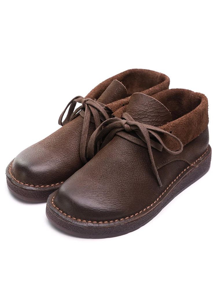 Женские туфли из натуральной кожи на шнуровке с круглым носком