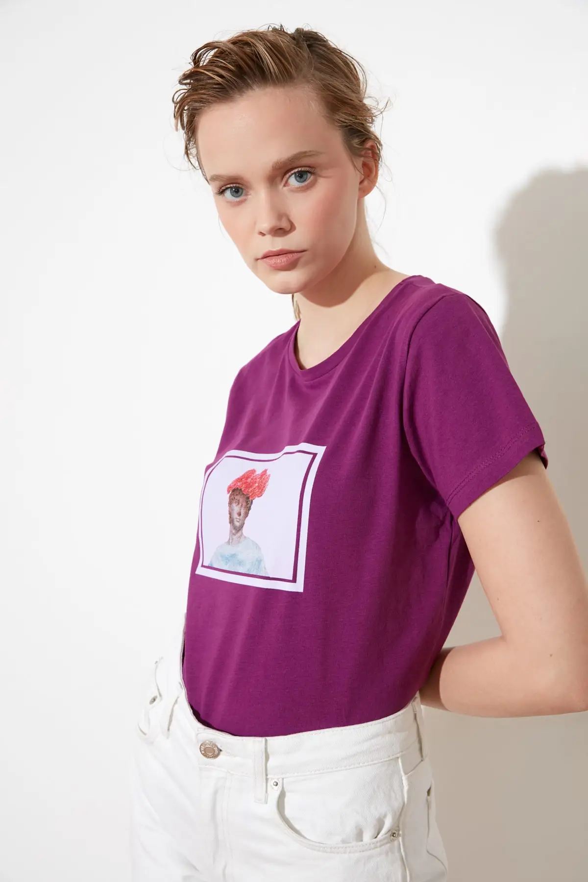 Женские хлопковые футболки с коричневым принтом трикотажный топ