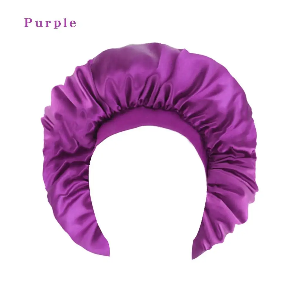 

Satin Silky Women Hair Bonnet Plain Home Caps Larger Size Female Bonnets Elastic Band Night Sleep Cap TB-145