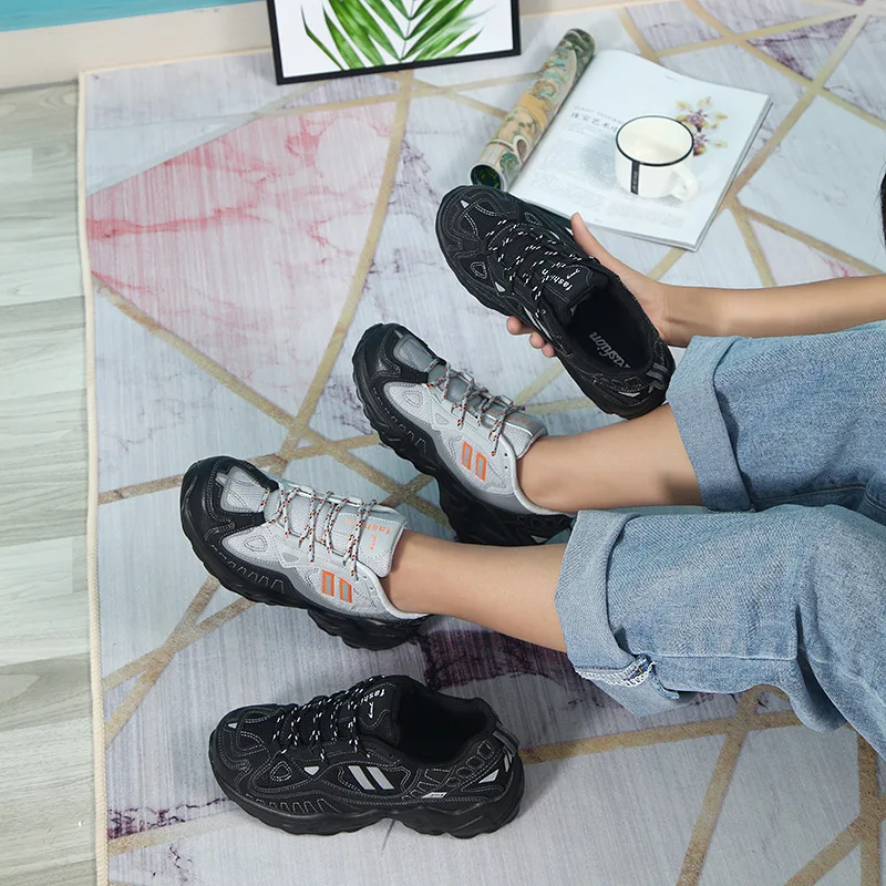 

Men Shoes Fashion Breathable Casual Couples Shoes Sneakers Reflective Comfortable Thick Sole White Daddy Flats Platform Shoe