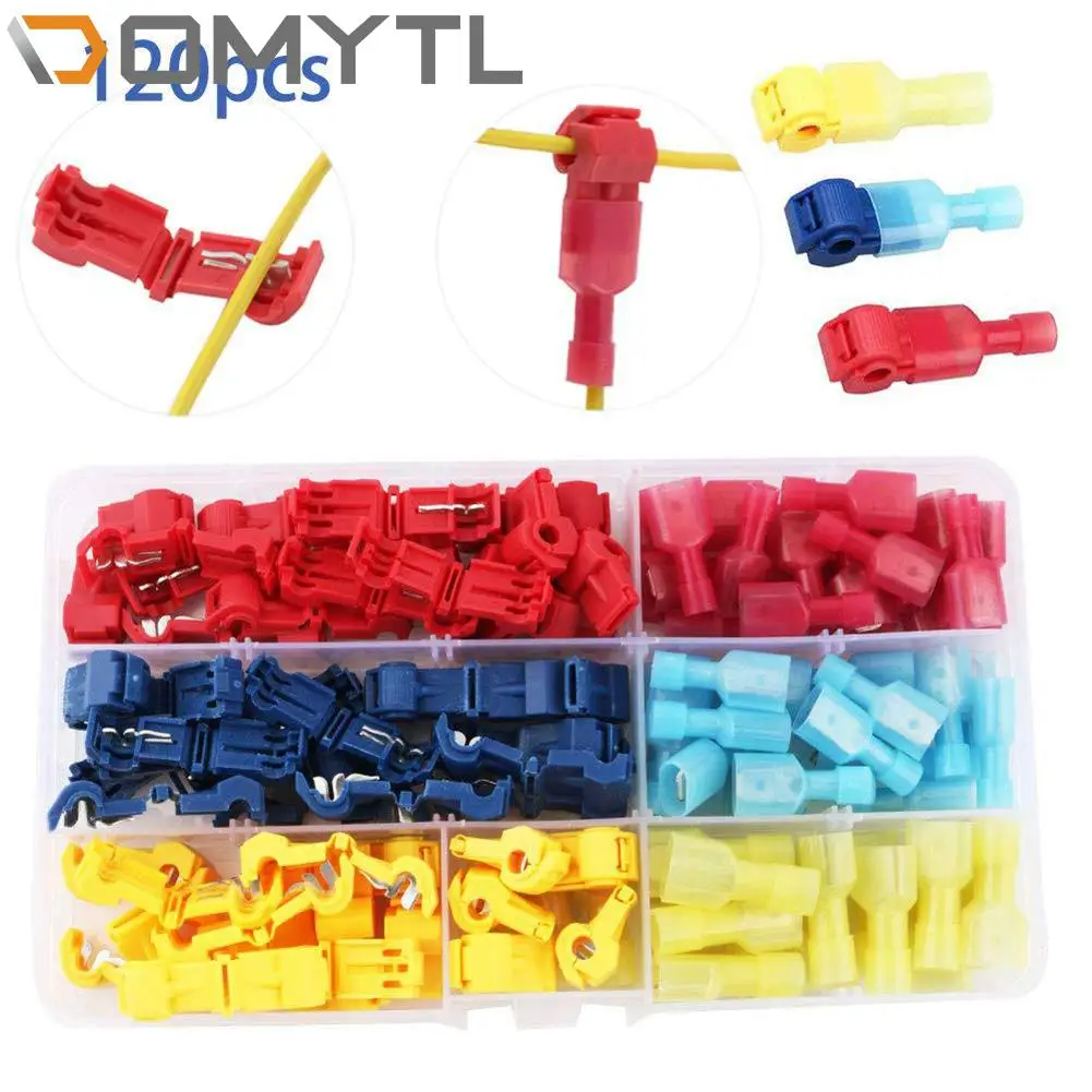 

120Pcs T-type Splice Break-free Wire Quick Connection Terminals Fast Wiring Clamp Set Boxed Kit
