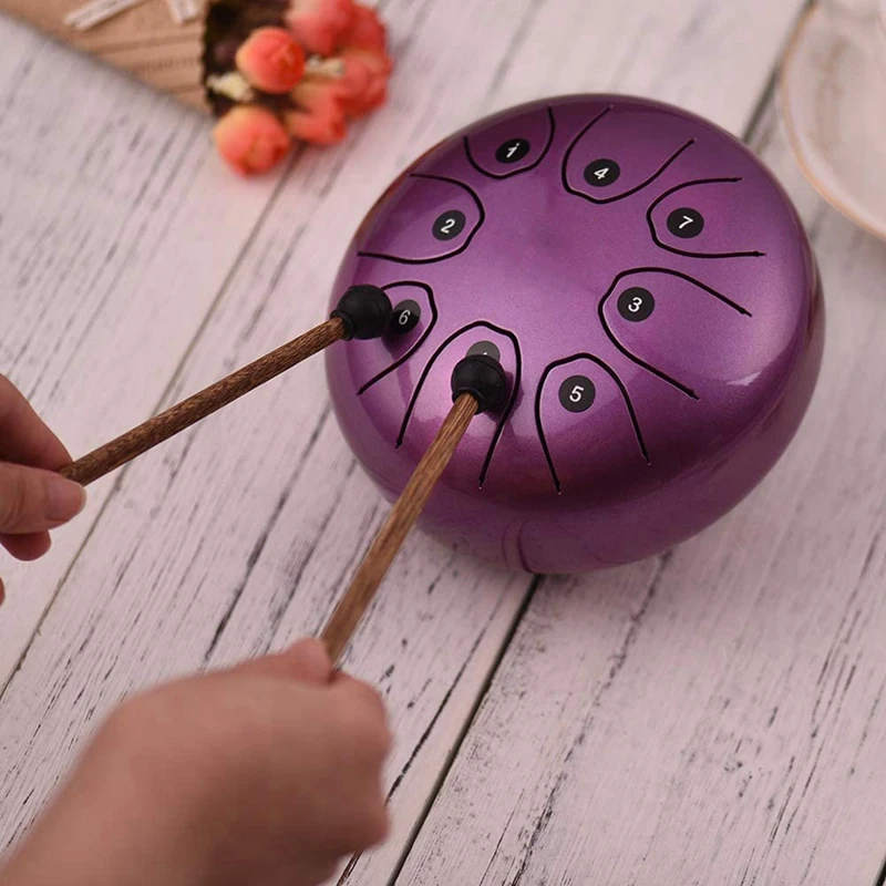 

5.5 Inch Mini 8-Tone Steel Tongue Drum C Key Percussion Instrument Hand Pan Drum with Drum Mallets Carry Bag meditation drum pad