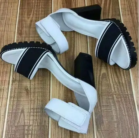 

Prowow Genuine Leather Letter Printed Sandals Platform Chunky Heel HIgh Heel Sandals Shoes Women Sandalias Shoes heels women