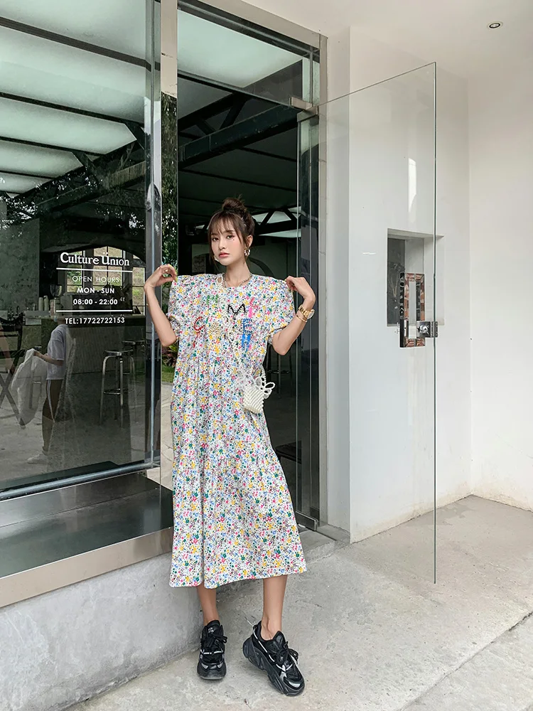 

2021 Summer Women Long Beaded Floral Print Chic Dress