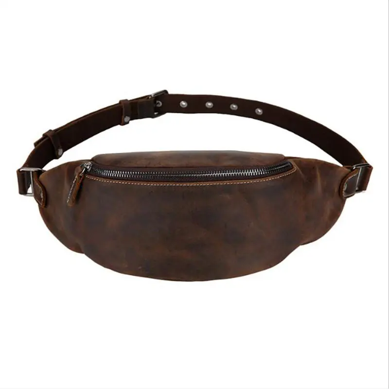 

Men's Genuine Leather Fanny Packs for Phone Pouch Bag Male Crazy horse Cowhide Leather Waist Pack Bag Men Single Shoulder Bag