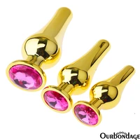 ourbondage 3 size stainless steel golden anal plug dilator set for woman men gay douche enema syringe butt plug anal sex toys