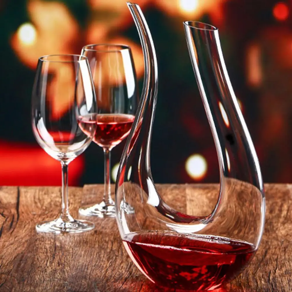 

1500ml Crystal Clear Glass U-Shaped Horn Wine Decanter Red Wine Brandy Champagne Jug Dispenser Pourer Aerator Container Hot Sale