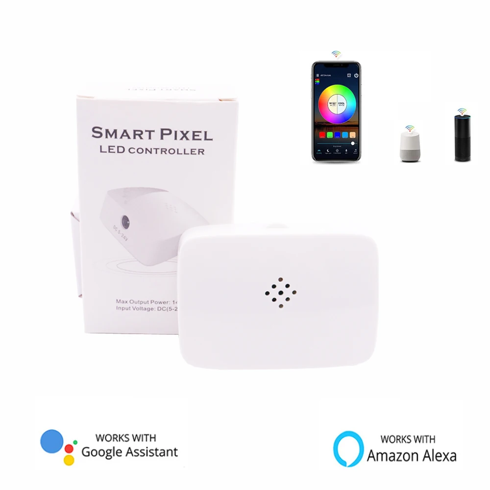 

Mini WIFI Controller Alexa Google Phone Music Voice IOS Android APP 2 Output For WS2811 WS2812B RGB LED Strip Light DC5-24V