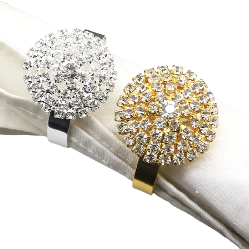

6pcsMetal Napkin Rings For Wedding Table Decoration Birthday Party Napkin Holder Rhinestone-Embellished Napkin Ring Towel Rings