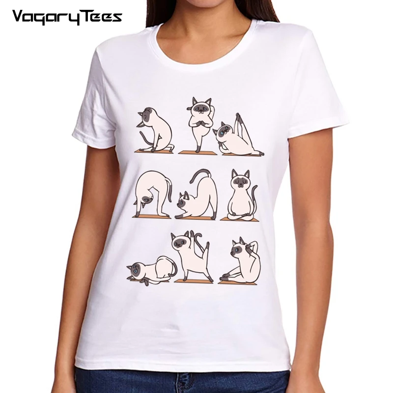 Cute cartoon Animal Siamese Cat Print woman Summer T Shirts Fashion Short Sleeve Tee Clothes Casual T-shirt