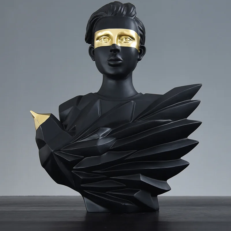

New Black Plaster Nordic Creative Figures Head Ornaments Home Bust Decorations Resin Sculpture Art Supplies Painting Props Gifts