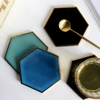 nordic table decoration hexagon gold plated ceramic placemat heat insulation coaster porcelain mats pads