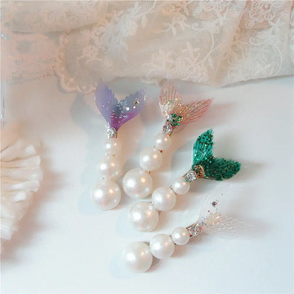 

Mermaid Fishtail Hair Clips Crystal Pearl Barrettes Hollow Geometric Colorful Sequin Sweet Side Clip Hair Accessories