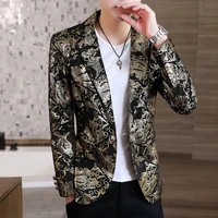 blazer men 2021 new spring and autumn high quality mens pure color gold flower single button slim long sleeved mens suit