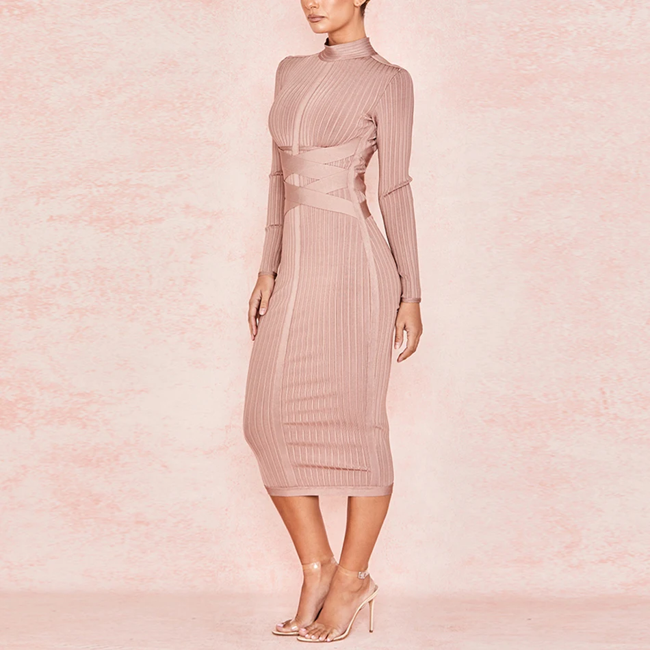 Новинка 2020 высококачественное Бандажное платье с длинными рукавами и высоким