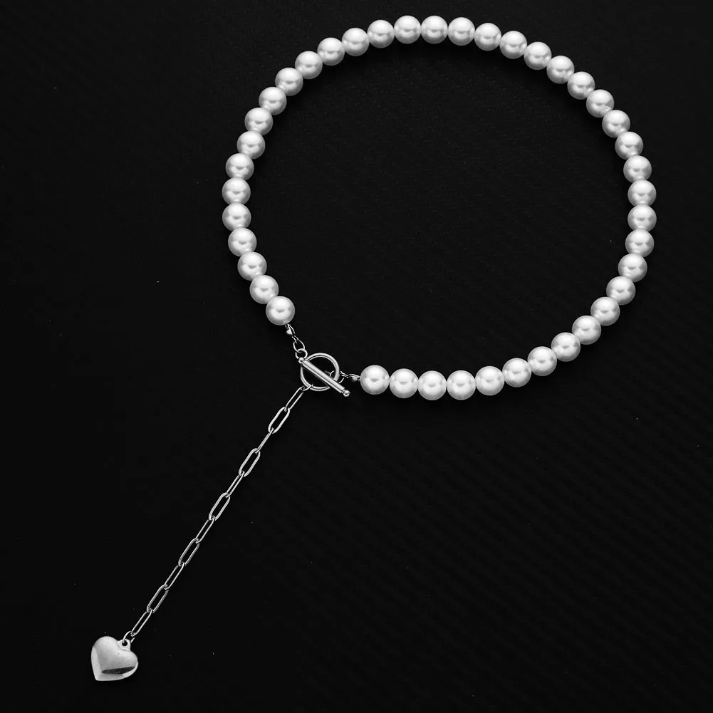 MinaMaMa новый стиль нержавеющая сталь Fuax Жемчуг Сердце Подвески Ожерелья для женщин