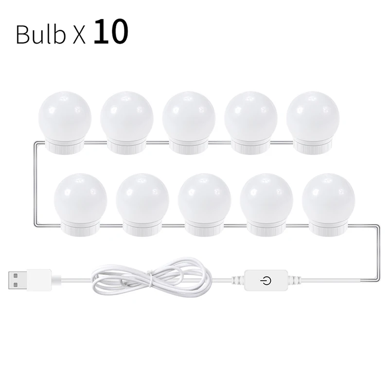 

10Pcs LEDs Bulb Dimmable 3 Mode USB Vanity Mirror Lamp Kit Lens Light Dresser Lamps