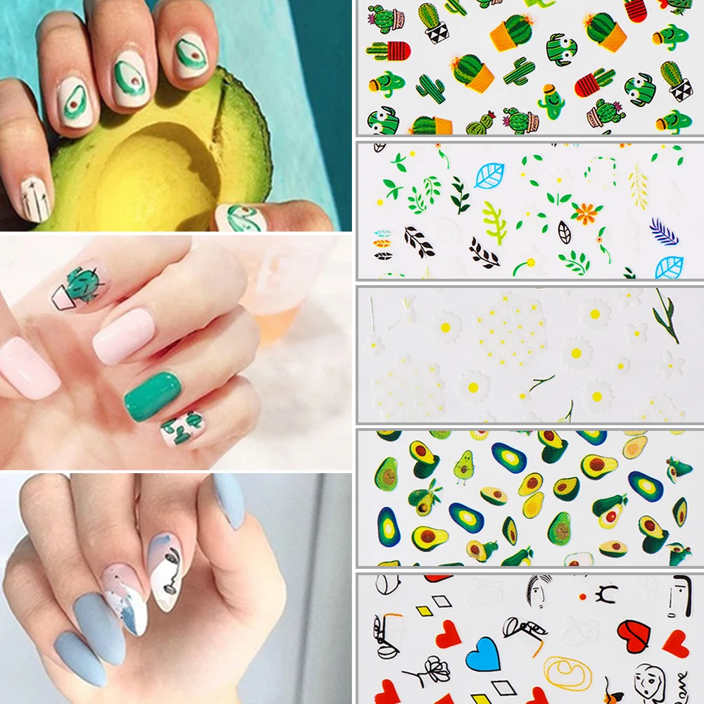 Новые летние стили наклейки для ногтей цветок одна линия кактус авокадо водяной