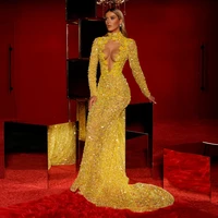 glitter luxury mermaid prom dresses long sleeves sequins sparkly appliques women long elegant evening pageant gowns custom made