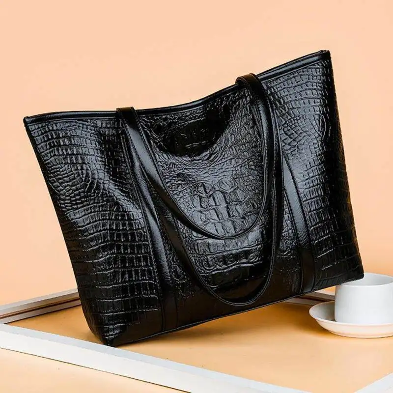 

MOJOYCE Retro Crocodile Leather Women Handbag Large Capacity Shoulder Shopping Bag