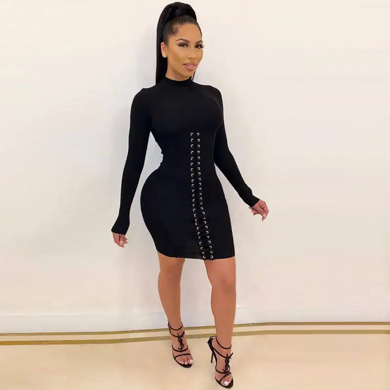 SYSYWEL женское облегающее короткое платье с О образным вырезом и длинными рукавами