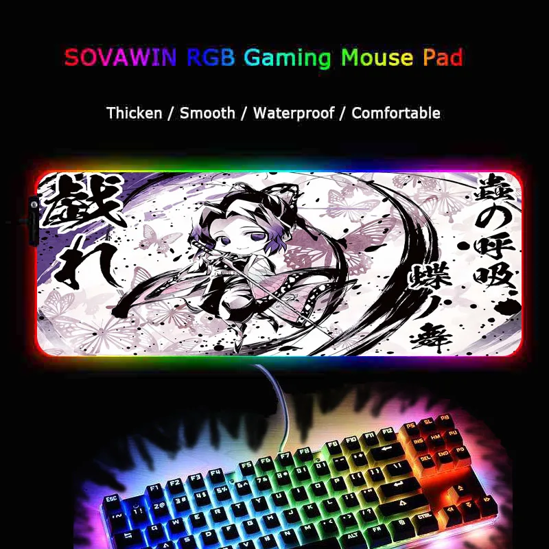 

MRGBEST Anime Demon Slayer Kimetsu No Yaiba RGB Large Gaming Mouse Pad PC Computer Mousepad Keyboard Desk Pad with LED Backlit