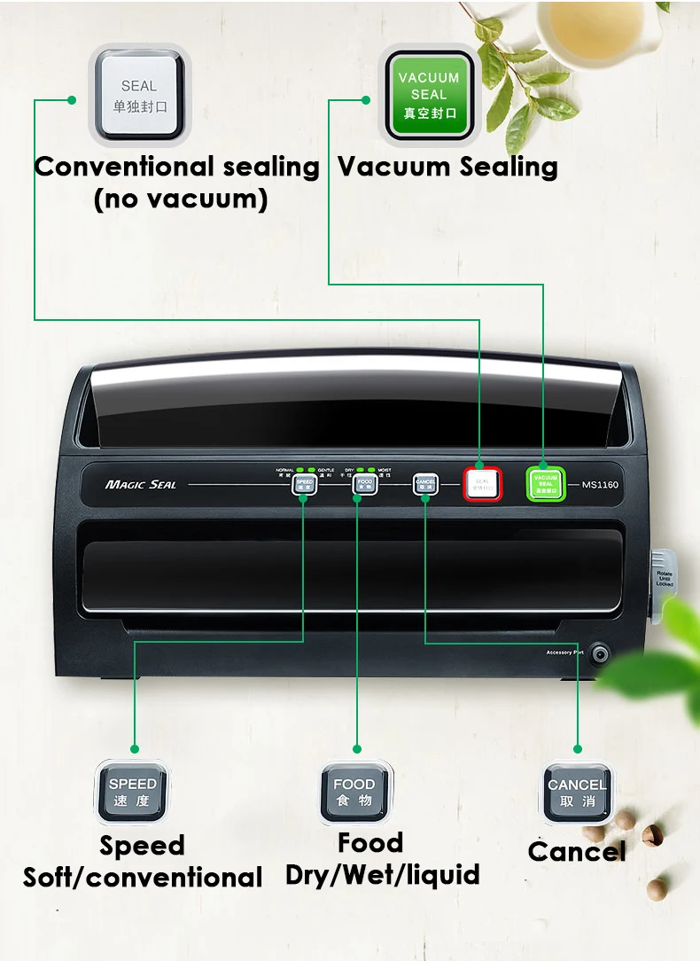 Пищевой вакуумный упаковщик MS1160 большой мощности сухая и влажная уплотнение