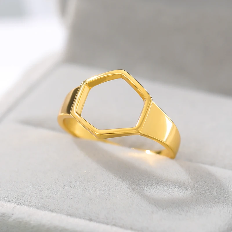 Очаровательные шестигранные кольца для женщин золотое регулируемое кольцо из