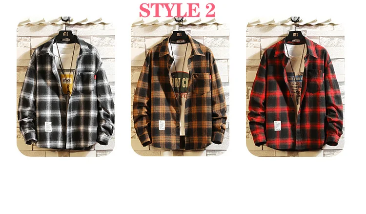 Зимняя брендовая хлопковая клетчатая Повседневная рубашка в консервативном стиле, мужские Модные осенние Топы с длинными рукавами, уличная одежда, корейские японские рубашки для мужчин